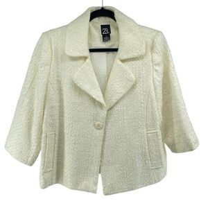23rd St. Women’s Cream Tweed Cropped 3/4 Sleeve Blazer Jacket – Large